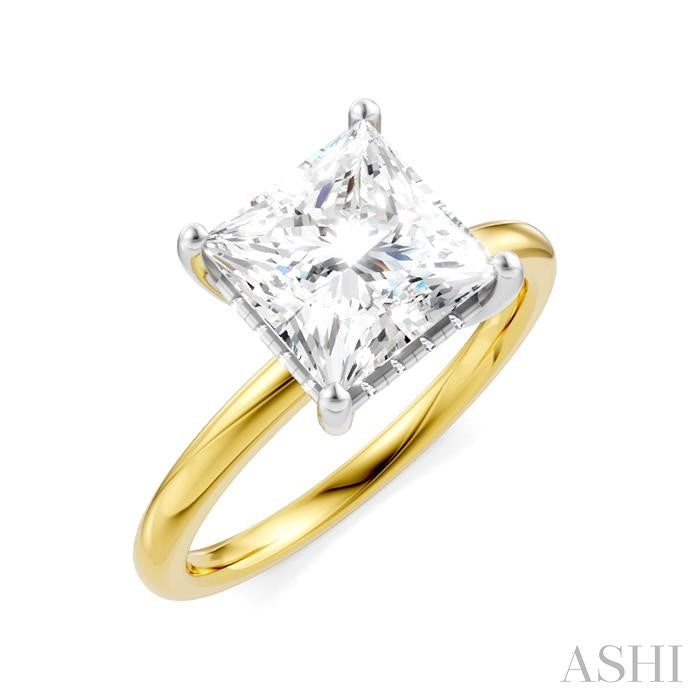 1/10 Ctw Emerald Shape Round Cut Diamond Semi-Mount Engagement Ring in 14K Yellow and White Gold