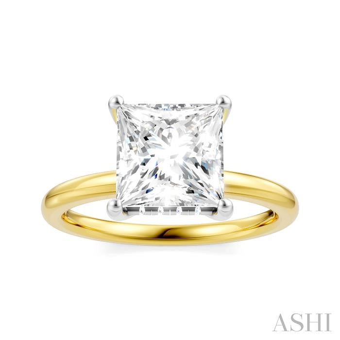 1/10 Ctw Emerald Shape Round Cut Diamond Semi-Mount Engagement Ring in 14K Yellow and White Gold