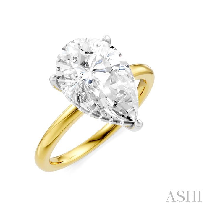 1/10 Ctw Pear Shape Round Cut Diamond Semi-Mount Engagement Ring in 14K Yellow and White Gold