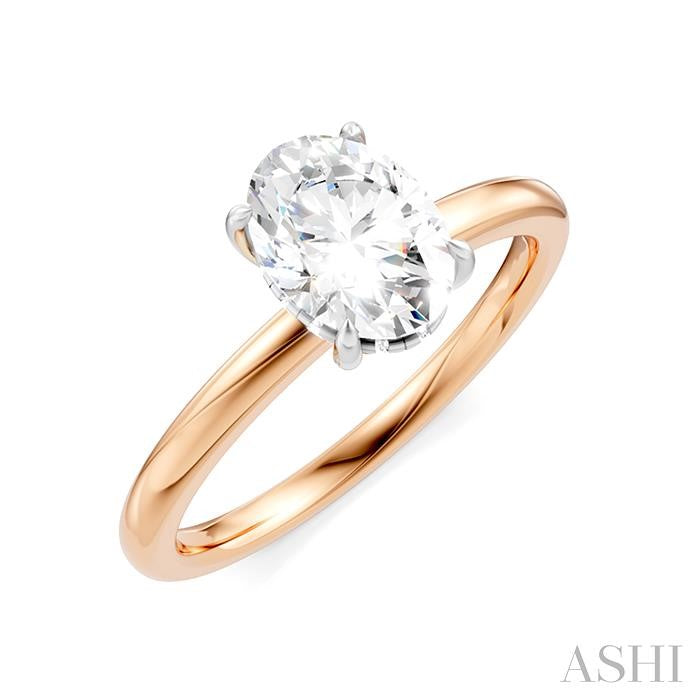 1/20 Ctw Oval Shape Round Cut Diamond Semi-Mount Engagement Ring in 14K Rose and White Gold