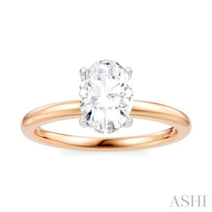 1/20 Ctw Oval Shape Round Cut Diamond Semi-Mount Engagement Ring in 14K Rose and White Gold