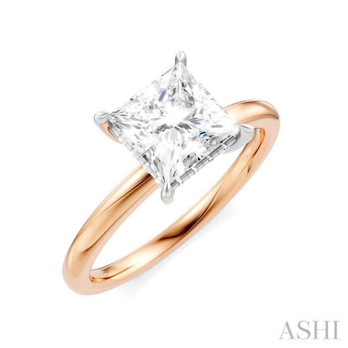 1/20 Ctw Emerald Shape Round Cut Diamond Semi-Mount Engagement Ring in 14K Rose and White Gold