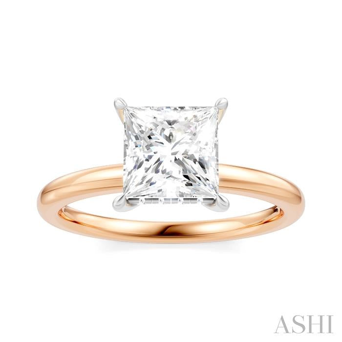 1/20 Ctw Emerald Shape Round Cut Diamond Semi-Mount Engagement Ring in 14K Rose and White Gold