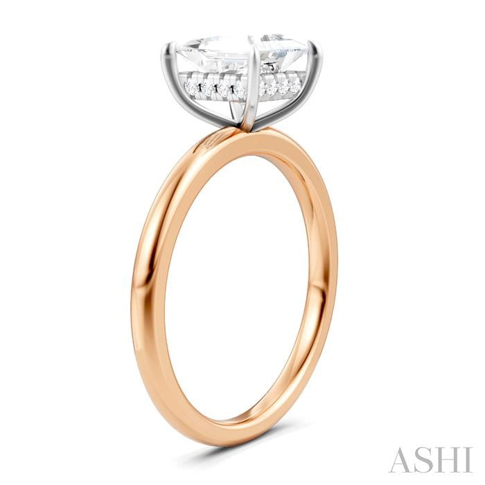 1/20 Ctw Emerald Shape Round Cut Diamond Semi-Mount Engagement Ring in 14K Rose and White Gold