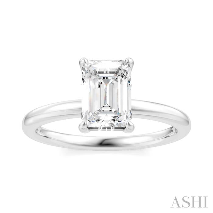1/20 Ctw Emerald Shape Round Cut Diamond Semi-Mount Engagement Ring in 14K White Gold