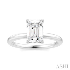 1/20 Ctw Emerald Shape Round Cut Diamond Semi-Mount Engagement Ring in 14K White Gold