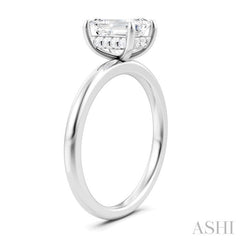 1/20 Ctw Emerald Shape Round Cut Diamond Semi-Mount Engagement Ring in 14K White Gold