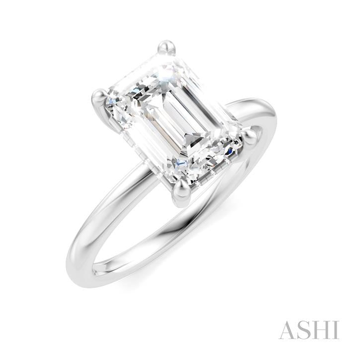 1/10 Ctw Emerald Shape Round Cut Diamond Semi-Mount Engagement Ring in 14K White Gold
