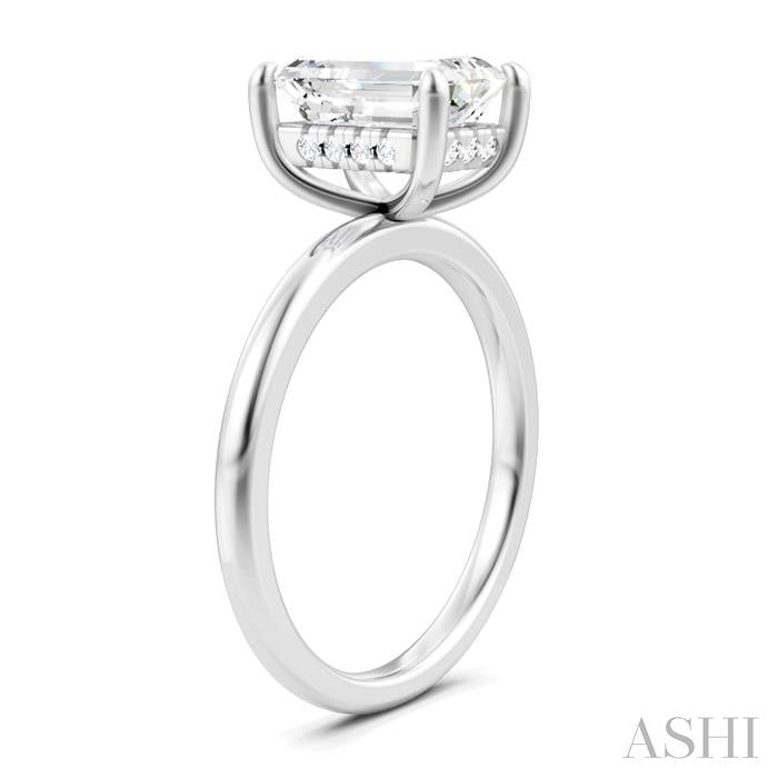 1/10 Ctw Emerald Shape Round Cut Diamond Semi-Mount Engagement Ring in 14K White Gold