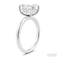 1/10 Ctw Emerald Shape Round Cut Diamond Semi-Mount Engagement Ring in 14K White Gold