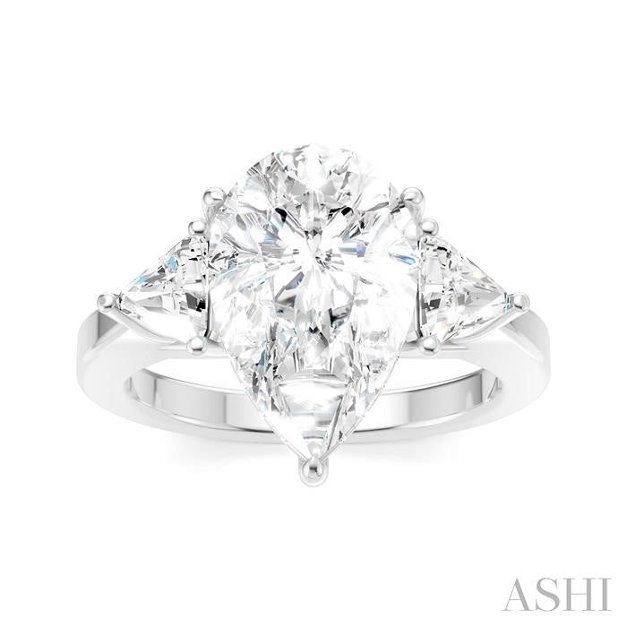 1/2 Ctw Pear Shape Trillion Cut & Round Cut Diamond Semi-Mount Engagement Ring in 14K White Gold