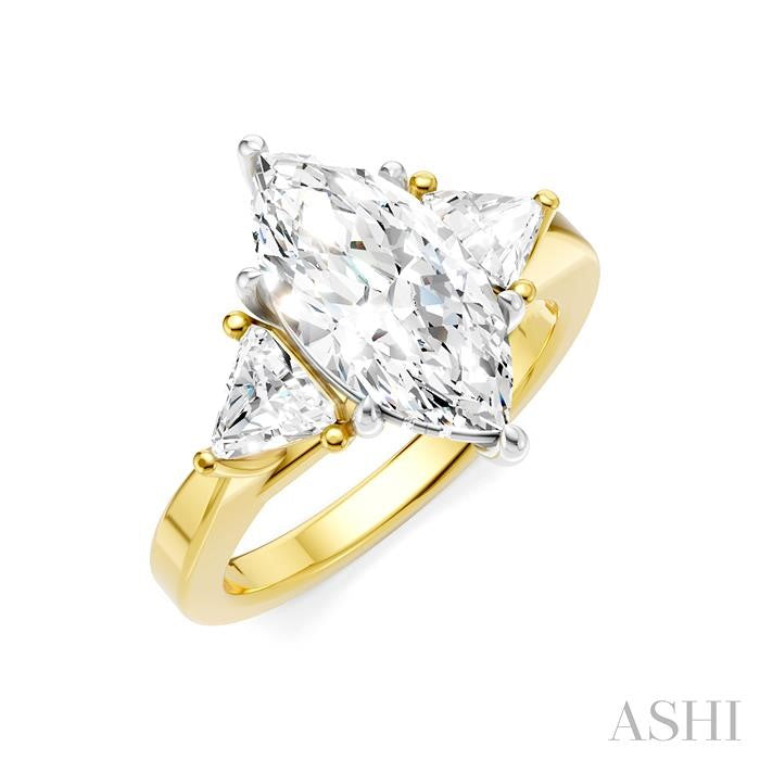 1/2 Ctw Marquise Shape Trillion and Round Cut Diamond Semi-Mount Engagement Ring in 14K Yellow and White Gold