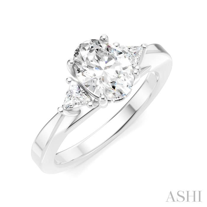 1/4 Ctw Oval Shape Trillion Cut & Round Cut Diamond Semi-Mount Engagement Ring in 14K White Gold