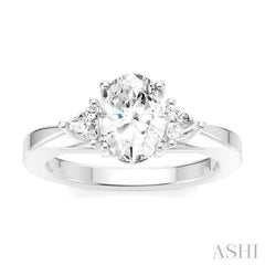 1/4 Ctw Oval Shape Trillion Cut & Round Cut Diamond Semi-Mount Engagement Ring in 14K White Gold