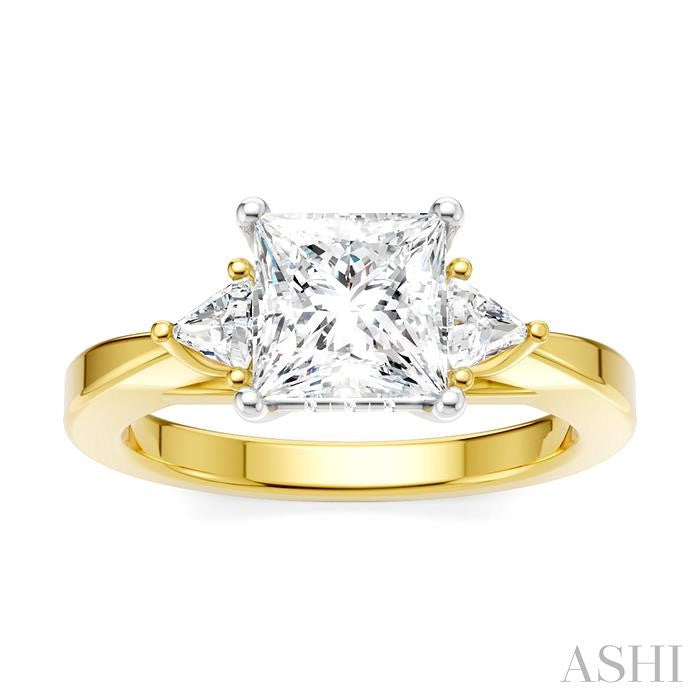 1/4 Ctw Princess Shape Trillion Cut & Round Cut Diamond Semi-Mount Engagement Ring in 14K Yellow and White Gold