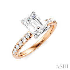 1/3 Ctw Emerald Shape Round Cut Diamond Semi-Mount Engagement Ring in 14K Rose and White Gold