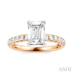 1/3 Ctw Emerald Shape Round Cut Diamond Semi-Mount Engagement Ring in 14K Rose and White Gold