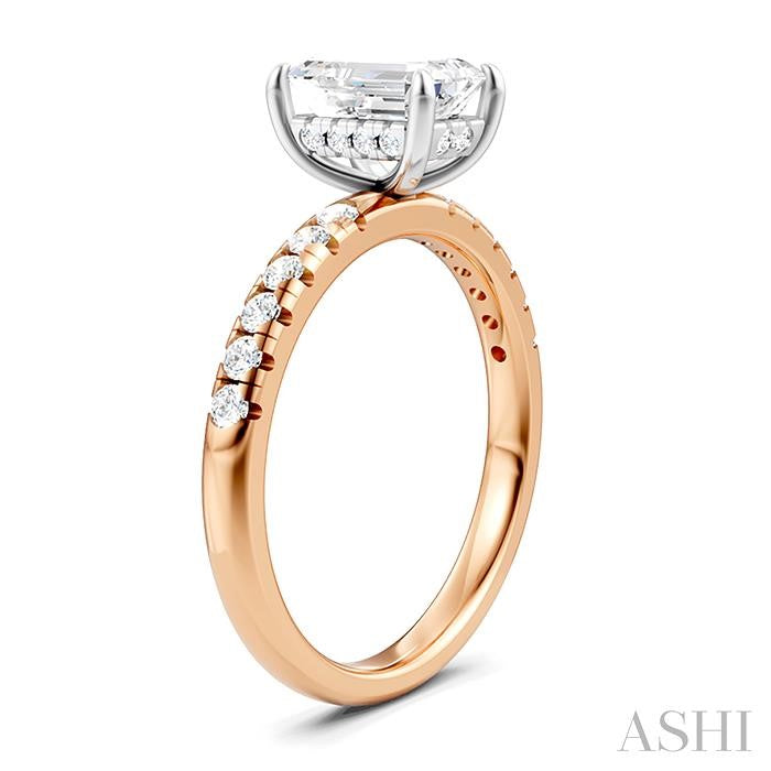1/3 Ctw Emerald Shape Round Cut Diamond Semi-Mount Engagement Ring in 14K Rose and White Gold