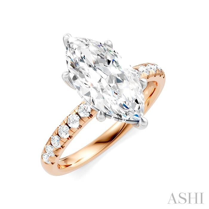 1/3 Ctw Marquise Shape Round Cut Diamond Semi-Mount Engagement Ring in 14K Rose and White Gold