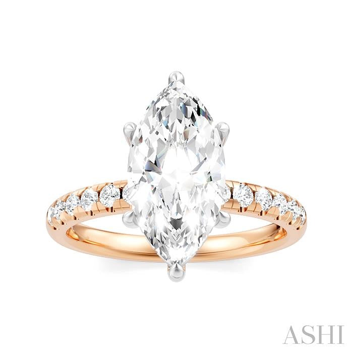 1/3 Ctw Marquise Shape Round Cut Diamond Semi-Mount Engagement Ring in 14K Rose and White Gold