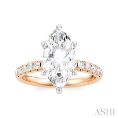 1/3 Ctw Marquise Shape Round Cut Diamond Semi-Mount Engagement Ring in 14K Rose and White Gold