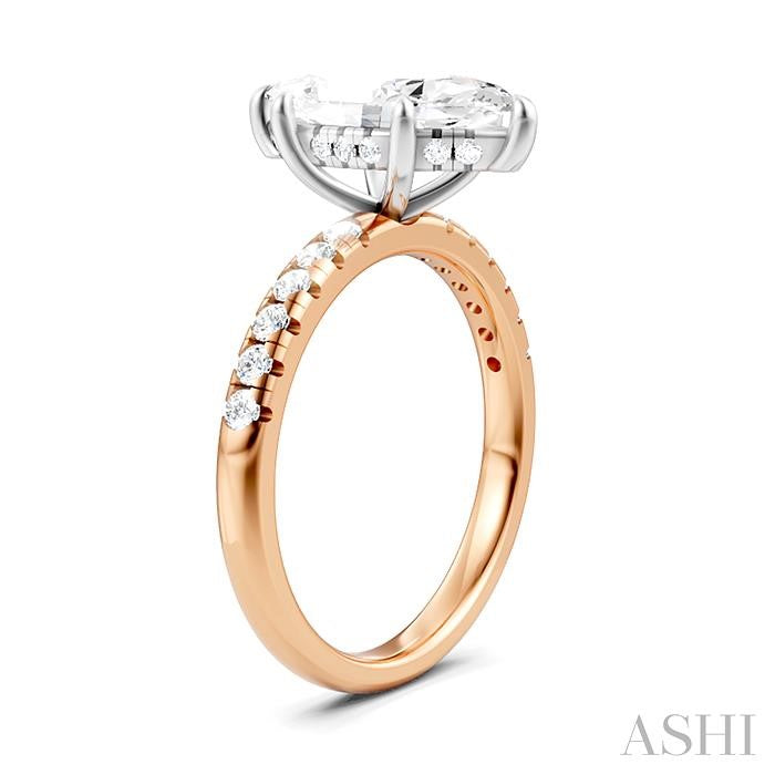1/3 Ctw Marquise Shape Round Cut Diamond Semi-Mount Engagement Ring in 14K Rose and White Gold