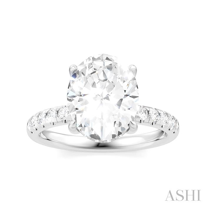 1/3 Ctw Oval Shape Round Cut Diamond Semi-Mount Engagement Ring in 14K White Gold