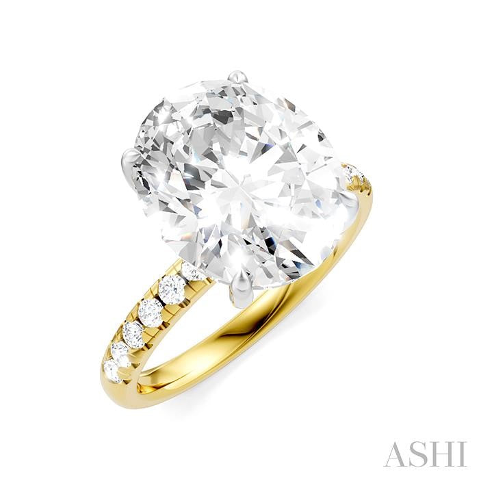 1/3 Ctw Oval Shape Round Cut Diamond Semi-Mount Engagement Ring in 14K Yellow and White Gold