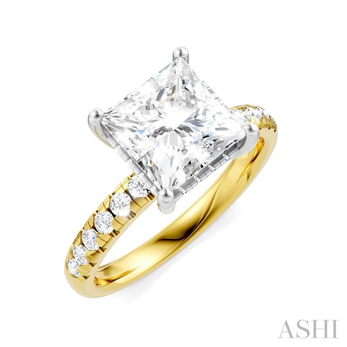 1/3 Ctw Princess Shape Round Cut Diamond Semi-Mount Engagement Ring in 14K Yellow and White Gold