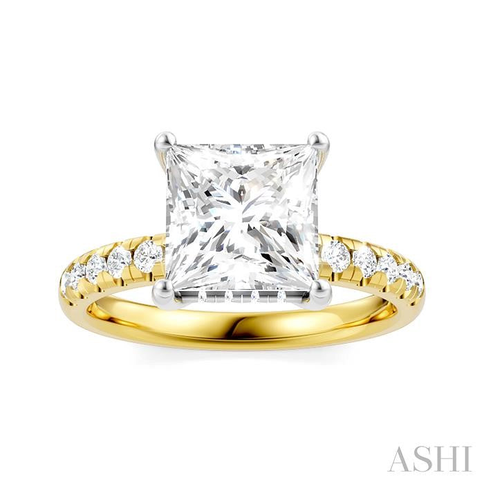 1/3 Ctw Princess Shape Round Cut Diamond Semi-Mount Engagement Ring in 14K Yellow and White Gold