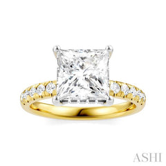 1/3 Ctw Princess Shape Round Cut Diamond Semi-Mount Engagement Ring in 14K Yellow and White Gold