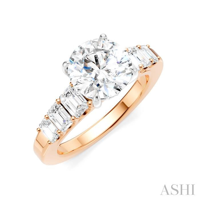 1 Ctw Round Shape Emerald and Round Cut Diamond Semi-Mount Engagement Ring in 14K Rose and White Gold