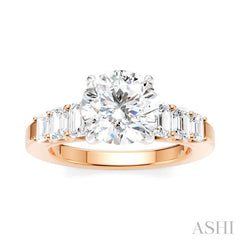 1 Ctw Round Shape Emerald and Round Cut Diamond Semi-Mount Engagement Ring in 14K Rose and White Gold