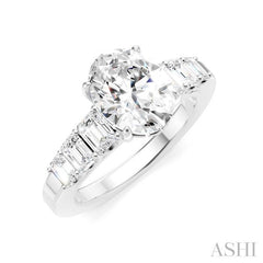 1 Ctw Oval Shape Emerald and Round Cut Diamond Semi-Mount Engagement Ring in 14K White Gold