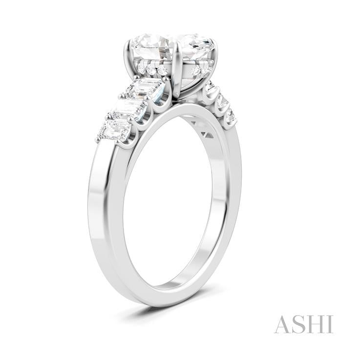 1 Ctw Oval Shape Emerald and Round Cut Diamond Semi-Mount Engagement Ring in 14K White Gold