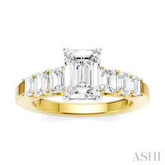 1 Ctw Emerald Shape Emerald and Round Cut Diamond Semi-Mount Engagement Ring in 14K Yellow and White Gold