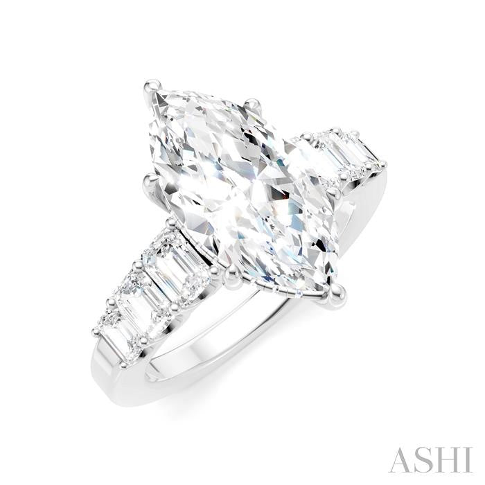 1 1/5 Ctw Marquise Shape Emerald and Round Cut Diamond Semi-Mount Engagement Ring in 14K White Gold