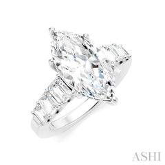 1 1/5 Ctw Marquise Shape Emerald and Round Cut Diamond Semi-Mount Engagement Ring in 14K White Gold