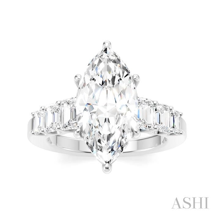 1 1/5 Ctw Marquise Shape Emerald and Round Cut Diamond Semi-Mount Engagement Ring in 14K White Gold