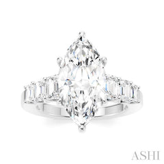 1 1/5 Ctw Marquise Shape Emerald and Round Cut Diamond Semi-Mount Engagement Ring in 14K White Gold