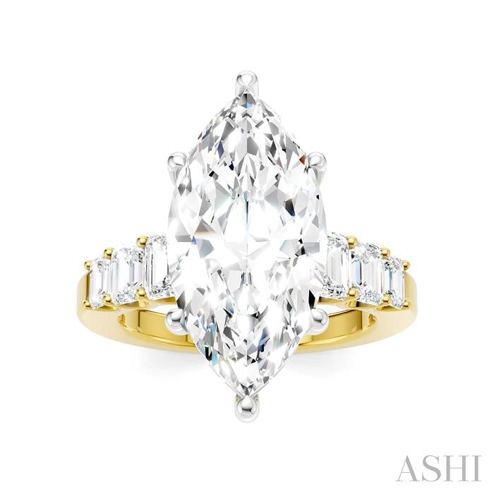 1 1/4 Ctw Marquise Shape Emerald and Round Cut Diamond Semi-Mount Engagement Ring in 14K Yellow and White Gold