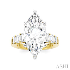 1 1/4 Ctw Marquise Shape Emerald and Round Cut Diamond Semi-Mount Engagement Ring in 14K Yellow and White Gold