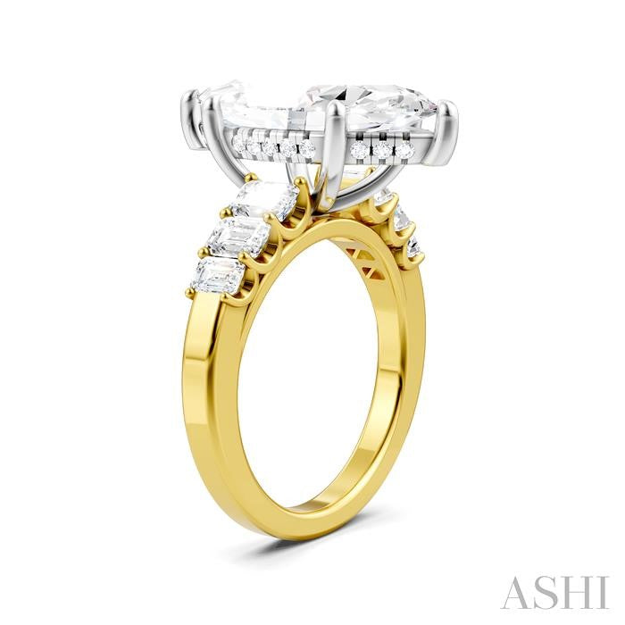 1 1/4 Ctw Marquise Shape Emerald and Round Cut Diamond Semi-Mount Engagement Ring in 14K Yellow and White Gold