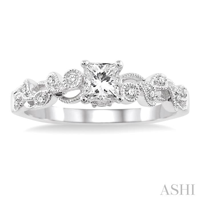 3/8 Ctw Diamond Engagement Ring with 1/3 Ct Princess Cut Center Stone in 14K White Gold