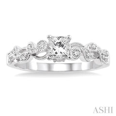 3/8 Ctw Diamond Engagement Ring with 1/3 Ct Princess Cut Center Stone in 14K White Gold