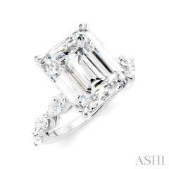 1 Ctw Emerald Shape Marquise and Round Cut Diamond Semi-Mount Engagement Ring in 14K White Gold