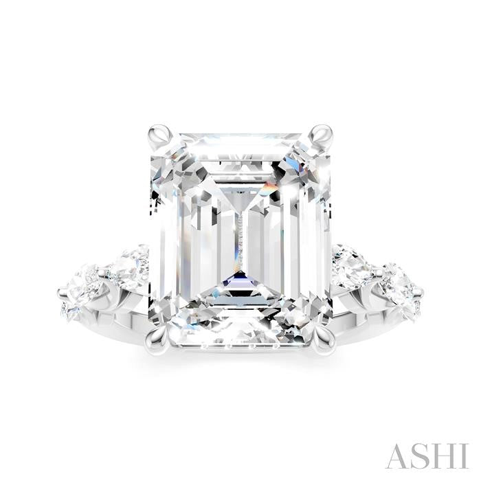 1 Ctw Emerald Shape Marquise and Round Cut Diamond Semi-Mount Engagement Ring in 14K White Gold