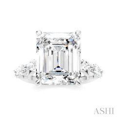 1 Ctw Emerald Shape Marquise and Round Cut Diamond Semi-Mount Engagement Ring in 14K White Gold