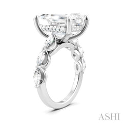1 Ctw Emerald Shape Marquise and Round Cut Diamond Semi-Mount Engagement Ring in 14K White Gold