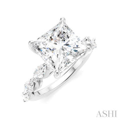 1 Ctw Princess Shape Marquise and Round Cut Diamond Semi-Mount Engagement Ring in 14K White Gold